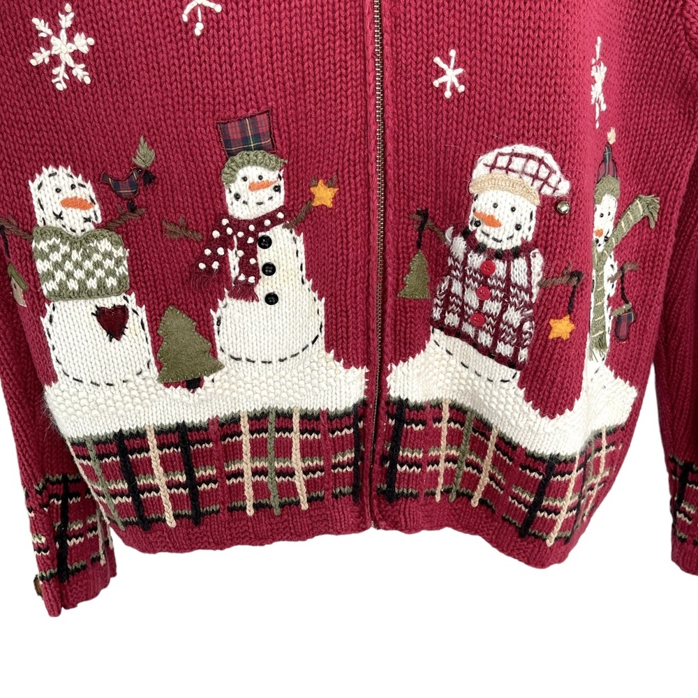 Croft & Barrow Red Snowman Winter Cardigan Zip Up Sweater Size M - Picture 5 of 9